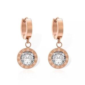 ローマ数字ジルコンサークル フープピアス おしゃれ 高級感 つけっぱなし 人気