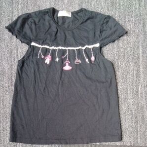 女の子 半袖Tシャツ バレエモチーフ刺繍 黒 130cm