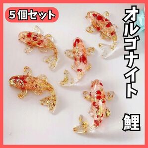 5個セット オルゴナイト 鯉 クリスタル 赤 金色 置物 縁起物 金運 財運 風水 癒し インテリア ヒーリング 浄化 開運 硬貨