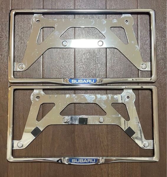 【美品】スバル 純正 ナンバーフレーム SUBARU 青ロゴ 2枚セット ①