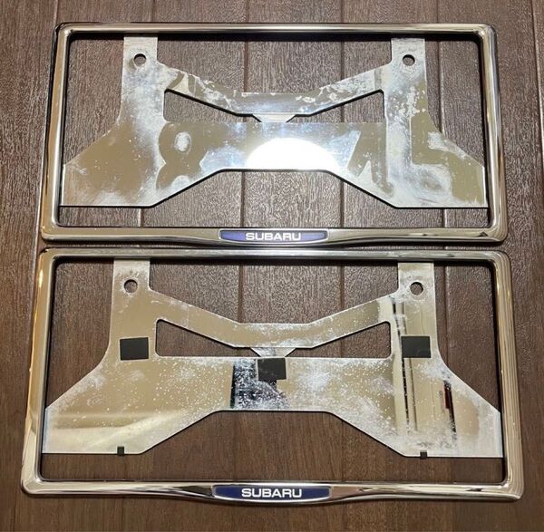 【美品】スバル 純正 ナンバーフレーム SUBARU 青ロゴ 2枚セット ②