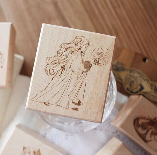 木製スタンプ 女の子 22時 はんこ ヴィンテージ コラージュ