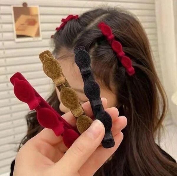 【3個セット】編み込み風 3連 ヘアクリップ ヘアピン ヘアゴム ヘアバンド 髪留め ヘアアクセサリー 髪飾り 可愛い バレッタ