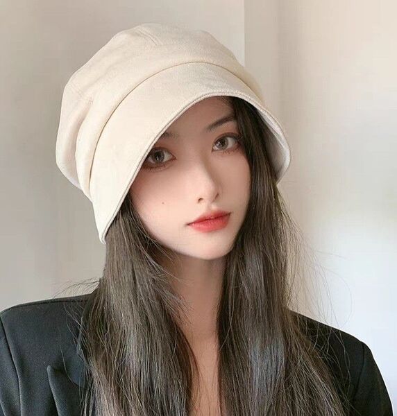 帽子レディース キャスケット 小顔 効果 紫外線対策 UVカット 日よけ帽子 耳あて 婦人帽子 防寒帽子 ベレー帽 ホワイト