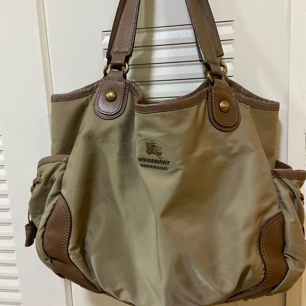 BURBERRY BLUE LABEL トートバッグ カーキ系 ナイロン レザー