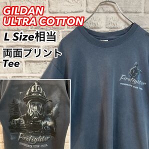 レアバックプリントTee★GILDAN 両面プリントTシャツ 消防士 ファイヤーファイター ムービー風 アメリカ USA 古着