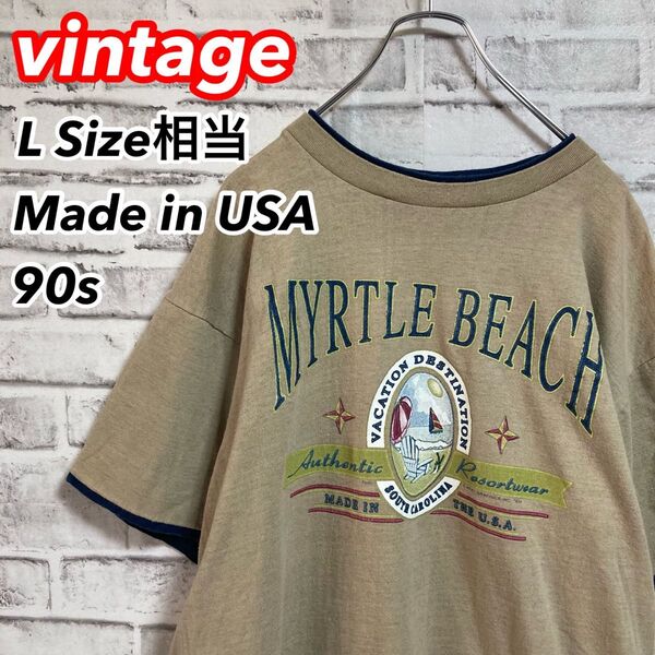 激レアTee★リンガー調 レイヤード Tシャツ 90s USA製 アースカラー vintage アメリカ USA 古着