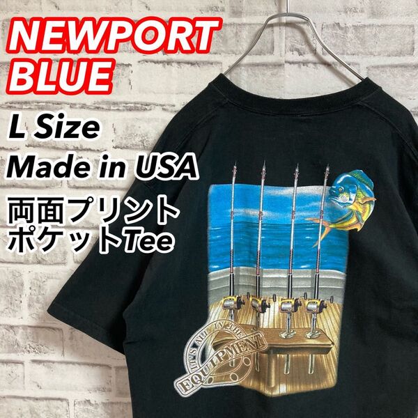 レアポケットTee★USA製 両面プリントTシャツ バックプリント ポケットT フィッシング 釣り 魚 アメリカ USA 古着