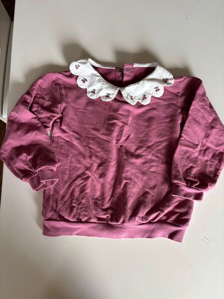 底値値下げスラップスリップ 女の子 長袖トップス 襟付き 刺繍 サクランボ ピンク 120cm
