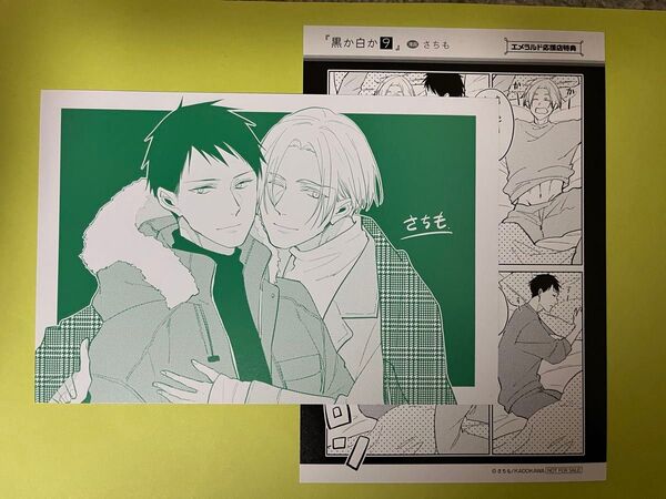 黒か白か 9巻 さちも エメラルド応援特典 イラストカード ペーパー