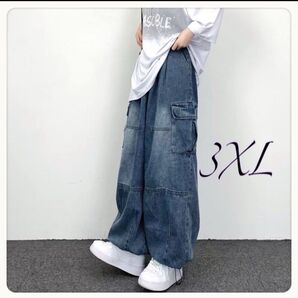 ジーンズ カーゴパンツ ワイドパンツ 裾絞り デニム ビンテージ 3XL デニム ジーパン カジュアル ユニセックス