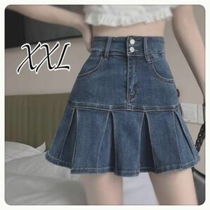 プリーツ デニム スカート y2k フェアリーグランジ 2XL ミニスカート フリル