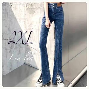 デニム ストレッチジーンズ ブーツカット スリット入り y2k フレア 2XL ジーンズ パンツ XXL グランジビンテージ
