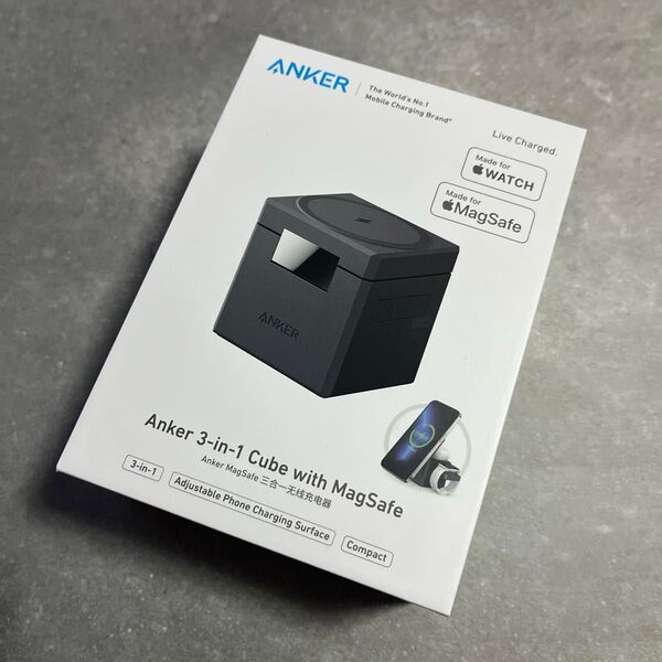 Anker 3-in-1 Cube with MagSafe: マグネット式 ワイヤレス充電ステーション USB急速充電器付