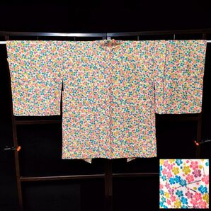 着物 羽織 梅 小花 模様 ポップ かわいい レトロ アンティーク カラフル