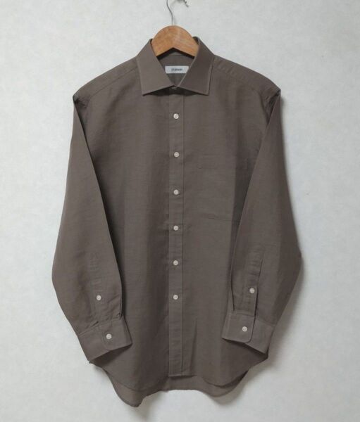 【極美品】D'URBAN メンズ 長袖 リネン/コットン レギュラーカラーシャツ サイズ39-80 ブラウン