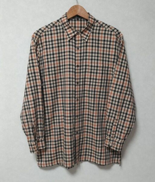 【未使用】DAKS メンズ 長袖 コットン レギュラーカラー チェックシャツ L ベージュ