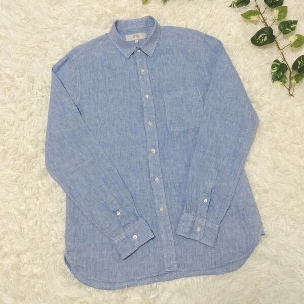 【美品】ROSSO URBAN RESEARCH メンズ ヨーロッパリネン レギュラーカラーシャツ L ブルー