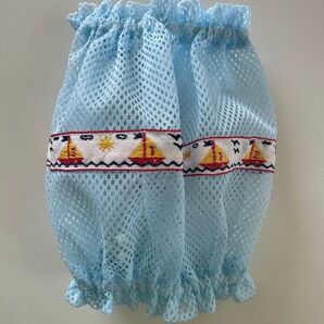 犬用スヌード★メッシュ ブルー 刺繍リボン(ヨット) Sサイズ ハンドメイド