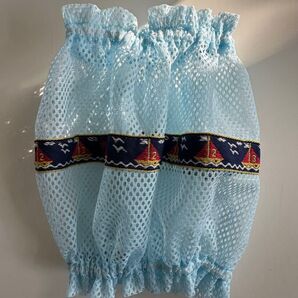 犬用スヌード★メッシュ ブルー 刺繍リボン(ヨット) Sサイズ ハンドメイド