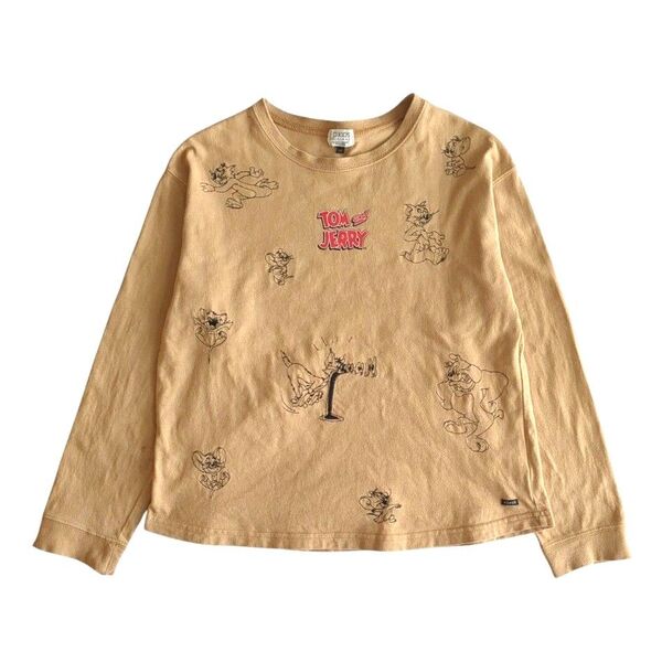 F.O.KIDS -エフ・オー・キッズ- トムとジェリーコラボ モチーフ刺繍長袖Tシャツ140 ロンT マスタード