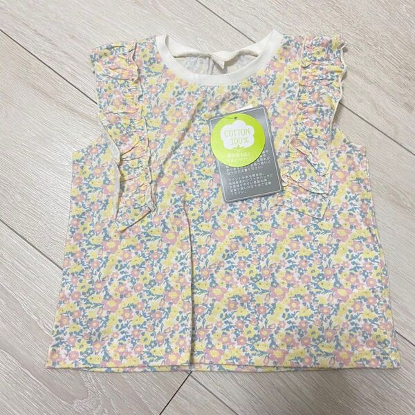 新品 コットン100% フリル 花柄 タンクトップ 80 カットソー 女の子 トップス