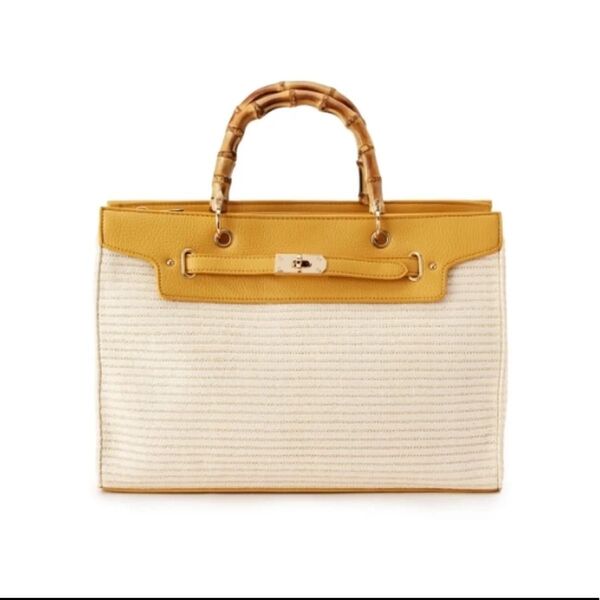 美品 grove 2way ハンドル バンブー ショルダーバッグ トート ハンドバッグ トートバッグ 婦人