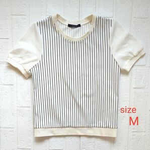 2ー3回使用のみ【美品】INGNI イング 袖シフォン 半袖トップス サイズM ホワイト ストライプ