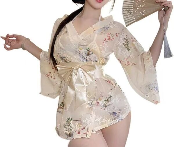 花柄透け感和装風コスプレ衣装 浴衣 和服 花魁 着物 エロティック浴衣 セクシーランジェリー ナイトウェア