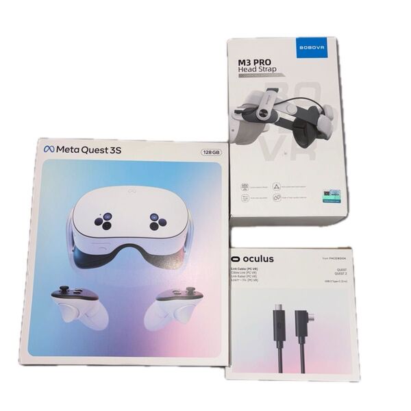 【開封品】メタクエスト3s 128GB+Linkケーブル+BOBOVR M3 Pro バッテリーパックストラップ)