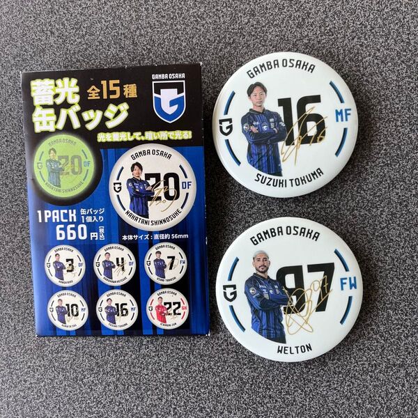 【匿名配送】ガンバ大阪 No.97 ウェルトン、No.16 鈴木徳真 シークレット 蓄光 缶バッジ