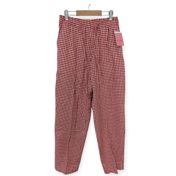 【新品未使用】赤 白 チェック柄 リラックス パンツ M L 綿100 ズボン チェック ルームウェア