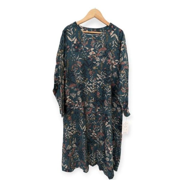 デコントラクテ 花柄 ブルー グリーン 長袖 ワンピース M L 総柄 スカート