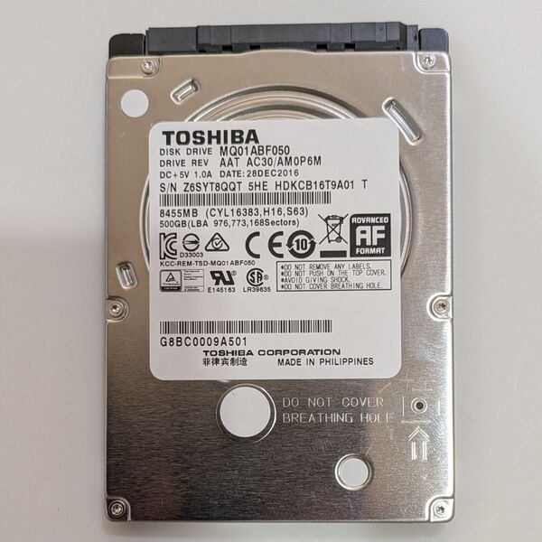 TOSHIBA HDD 2.5インチ 500GB 使用時間 6999時間