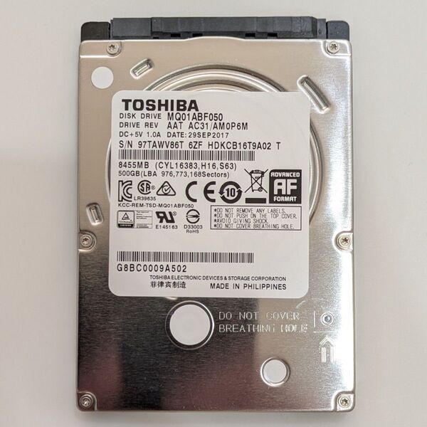 TOSHIBA HDD 2.5インチ 500 GB 使用時間 7462時間