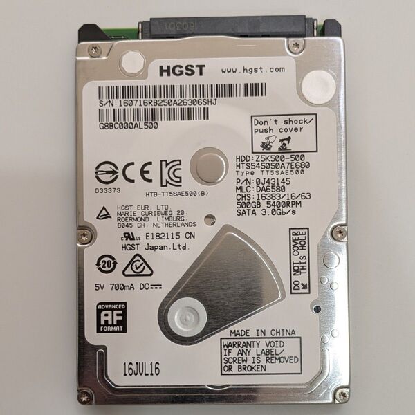 HGST HDD 2.5インチ 500 GB 使用時間 2235時間
