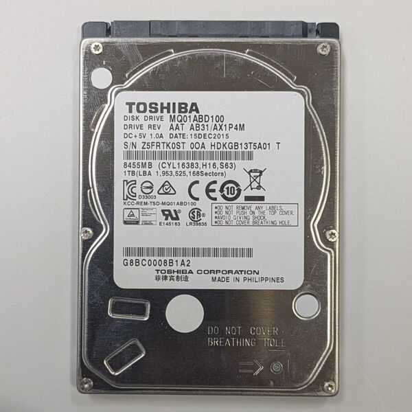 TOSHIBA HDD 2.5インチ 1TB 使用時間 2898時間