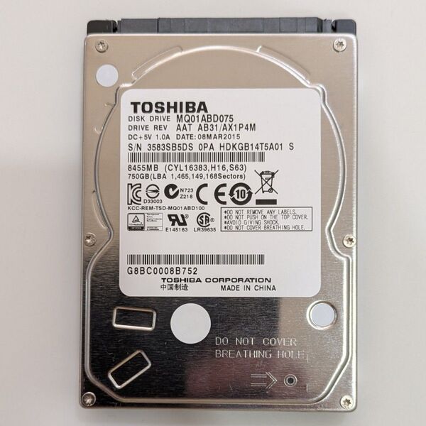 TOSHIBA HDD 2.5インチ 750GB 使用時間 4484時間