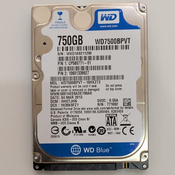 WD HDD 2.5インチ 750 GB 使用時間 771時間