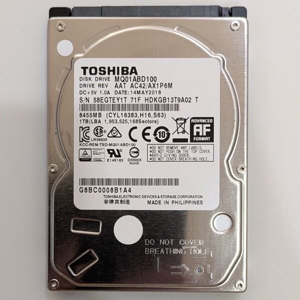 TOSHIBA HDD 2.5インチ 1 TB 使用時間 4343時間