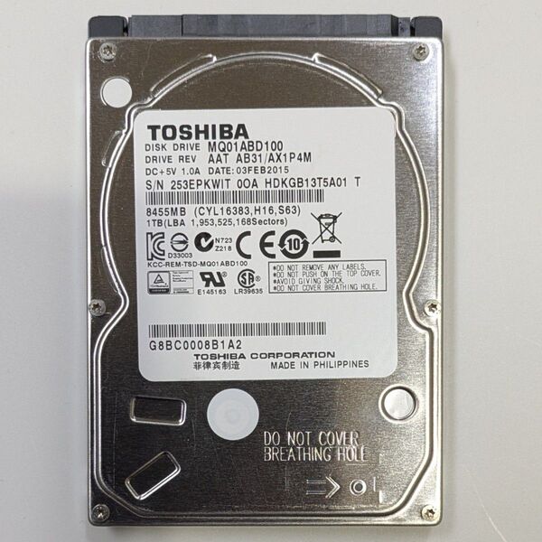 TOSHIBA HDD 2.5インチ 1 TB 使用時間 1430時間