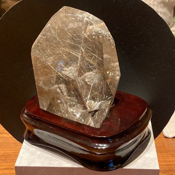 天然石ゴールドルチルクォーツ原石オブジェ445g