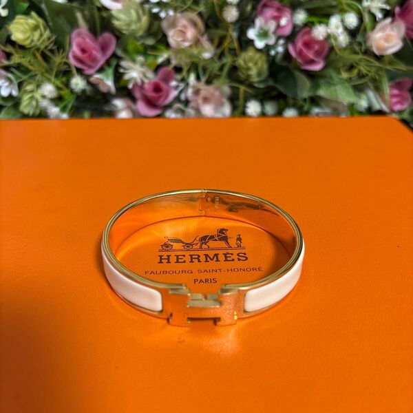 HERMES エルメス クリッククラックH バングル ブレスレット ホワイト×ゴールド