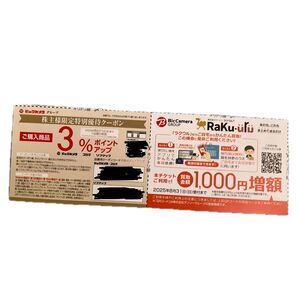 ビックカメラグループ株主優待クーポン ラクウル買取増額券付き