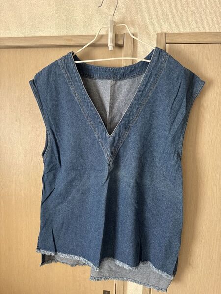 新品 デニムベスト トップス ノースリーブ デニム ベスト