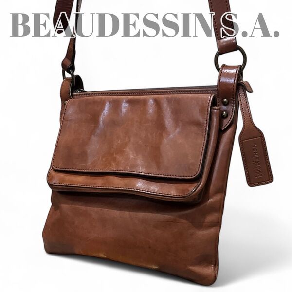 BEAUDESSIN S.A. ボーデッサン ショルダーバッグ サコッシュ レザー ブラウン ユニセックス 男女兼用 薄型