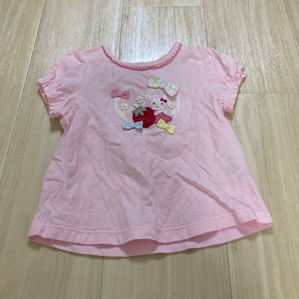 クーラクール tシャツ ピンク 半袖 いちご リボン 90