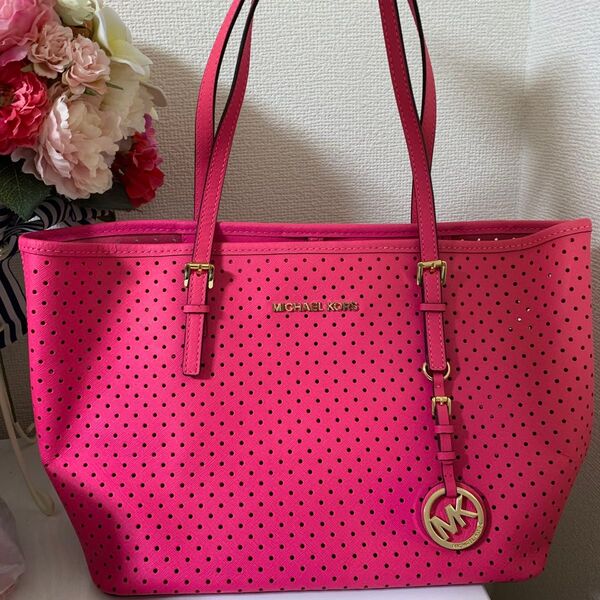 MICHAEL KORS マイケルコース ドットパンチングトートバッグ フューシャピンク 保存袋付き