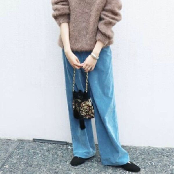 SLOBE IENA 細コールストレートパンツ◆38 ブルー