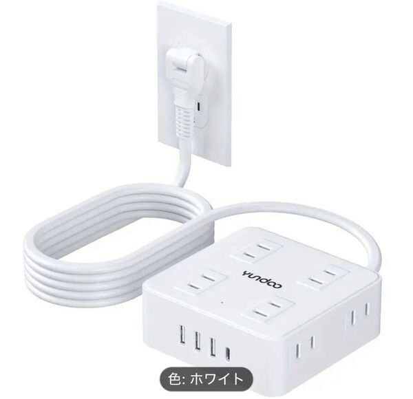 電源タップ フラットプラグ コンセント usb 延長コード 2m AC8口 USB 4ポート type c 急速充電 スイッチ付